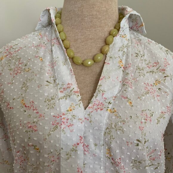 Seaplane Cotton Swiss Dot Split Neck Popover Long Roll Tab Sleeves Blouse XXS - Picture 7 of 12